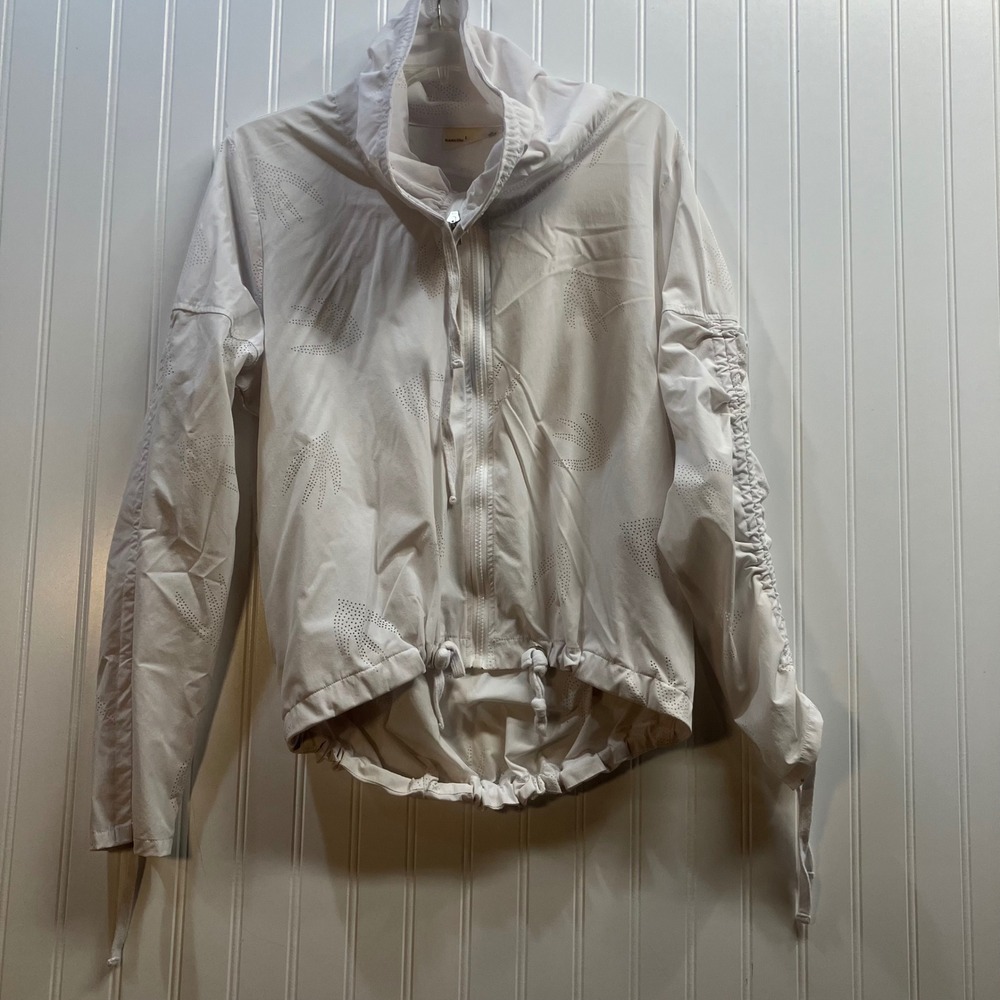 Nanette Lepore Womens White Perforated Bird Print Windbreaker Zip Jacket Size M